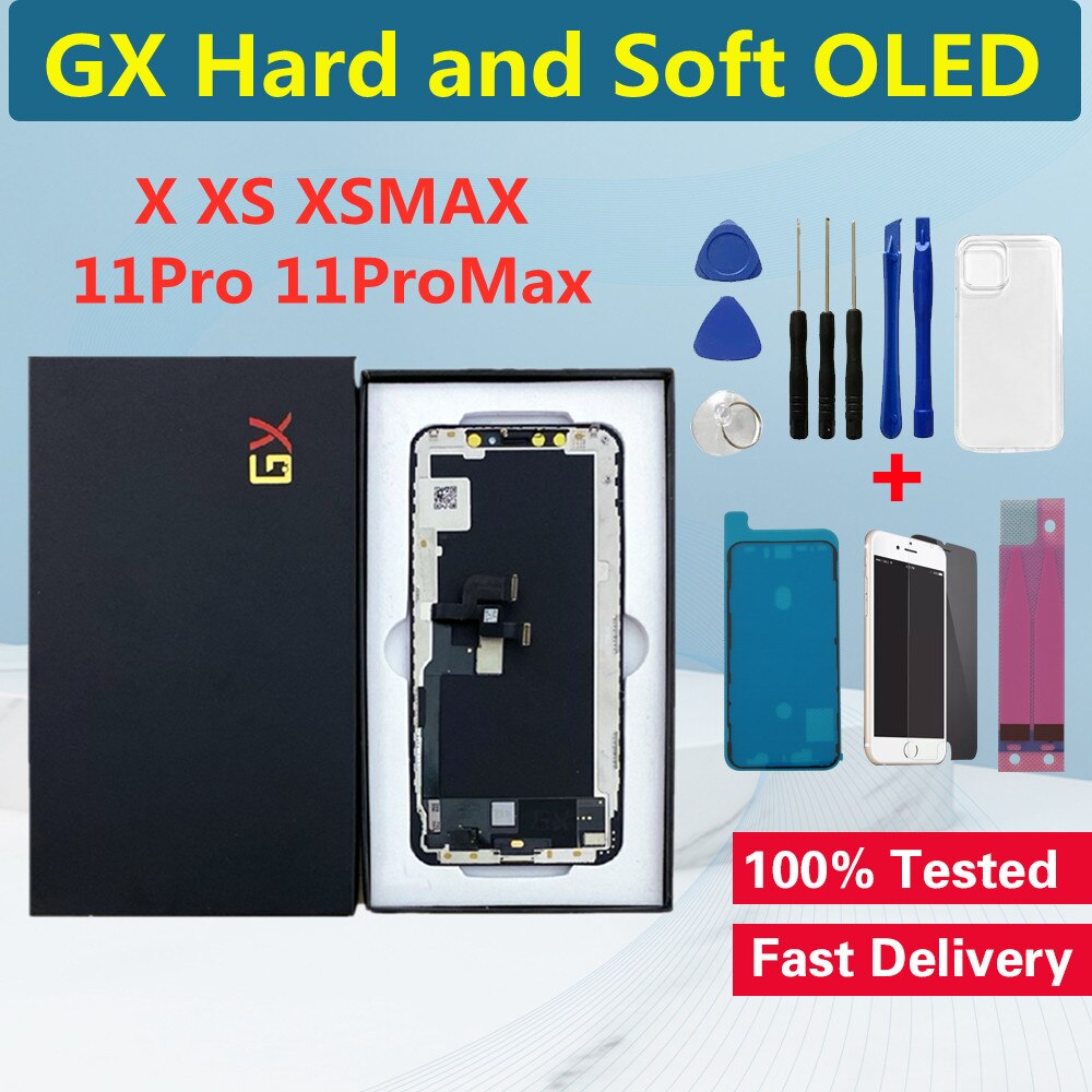 아이폰 12 프로 X XS 11 프로 11 프로 맥스용 GX 하드 소프트 OLED LCD 디스플레이, 3D 터치 디지타이저, LCD 화면 교체